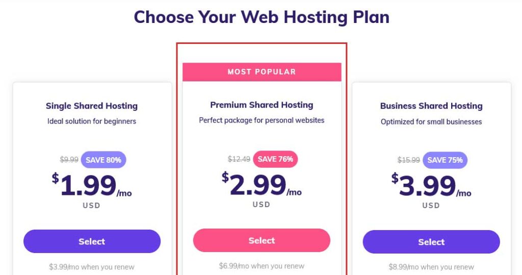 Choose the affordable hosting plan to Start a Blog