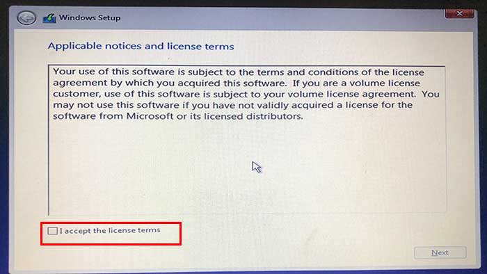 Accept windows license agreement