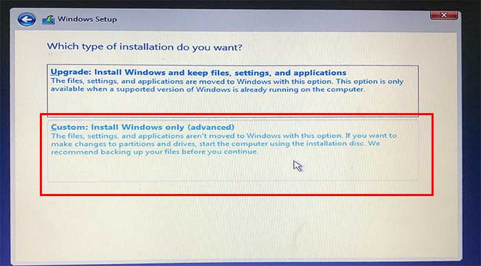 Custom: Install Windows only (advanced)