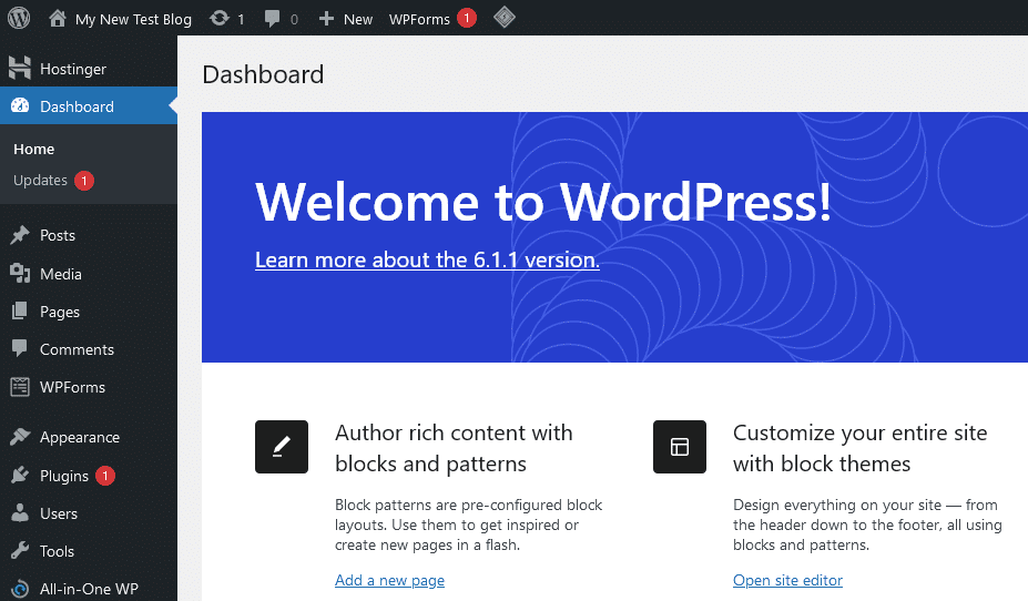 WordPress Dashboard -  how to start a blog