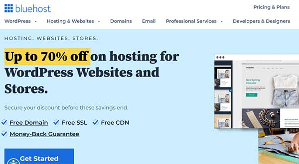 A picture of Bluehost homepage